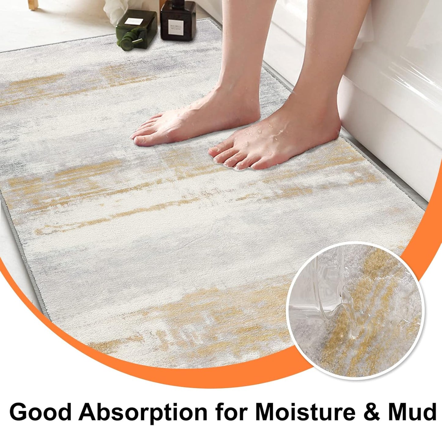 Door Mat, Front Indoor Door Mat Faux Wool Non-Slip Entryway Rug Absorbent Abstract Throw Rug for Indoor Entrance Hallway Laundry Room, High Traffic Areas, 24X36 Inches, Yellow Washable