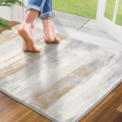 Door Mat, Front Indoor Door Mat Faux Wool Non-Slip Entryway Rug Absorbent Abstract Throw Rug for Indoor Entrance Hallway Laundry Room, High Traffic Areas, 24X36 Inches, Yellow Washable