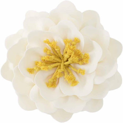 JWH Handmade 3D Flower Throw Pillow Cover Decorative Round Cushion Handmade Pillowcase Striped Floral Accent Pillow Case for Bed Couch Living Room Office Chair 14 Inch Ivory Yellow
