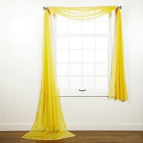 Beautiful Elegant Solid Sheer Scarf Valance Topper Long Window Treatment Scarves (55" x 216" - Scarf, Yellow)
