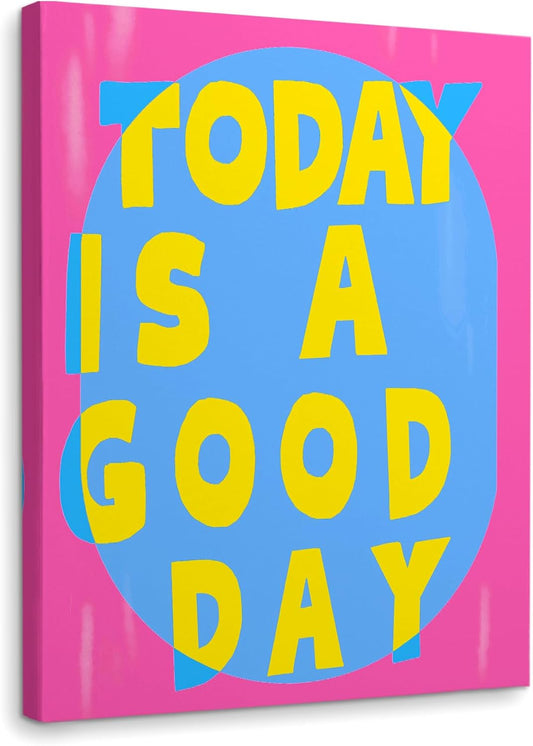 Inspirational Canvas Wall Art,Girly Wall Art,Yellow And Blue Preppy Funky Today Is a Good Day Framed Canvas Wall Art Decor 14x11,Colorful Hot Pink Preppy Paintings Artwork Office Dorm Room Home Wall Art Decor
