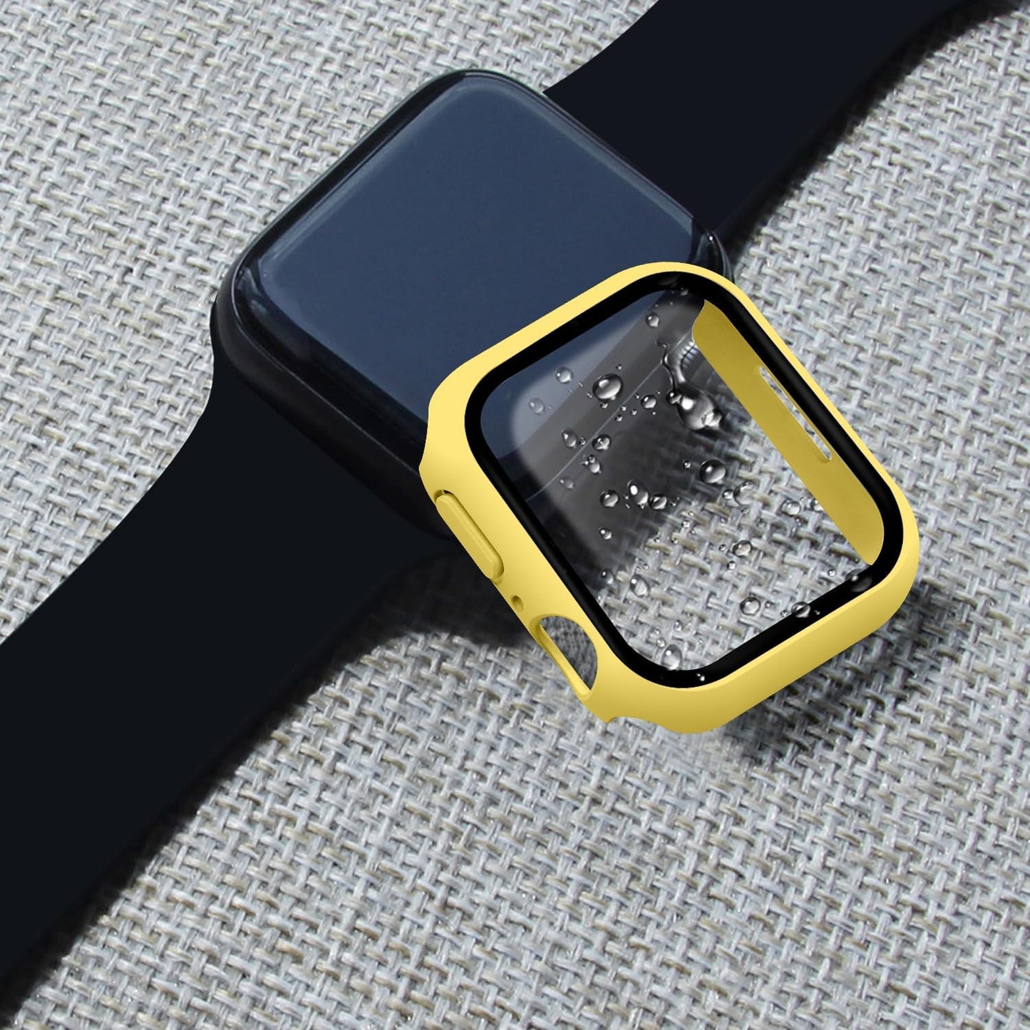 2 in 1 Design Hard PC Case with Tempered Glass Screen Protector for Apple Watch 7/8/9,Ultra-Thin Scratch Resistant Smartwatch Cover for iWatch 41mm Accessories - Yellow