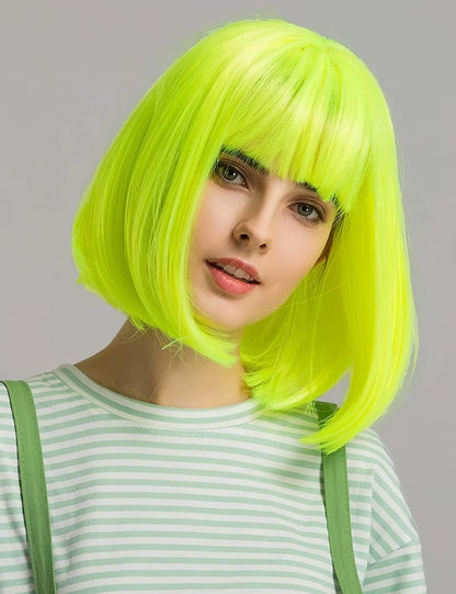 Neon Green Wig and Party Sunglasses, Rainbow Wig with Neon Glasses Wigs for Women, Short Light Lime Green Wigs - Bachelorette Party Decorations Favors (Lemon Green)