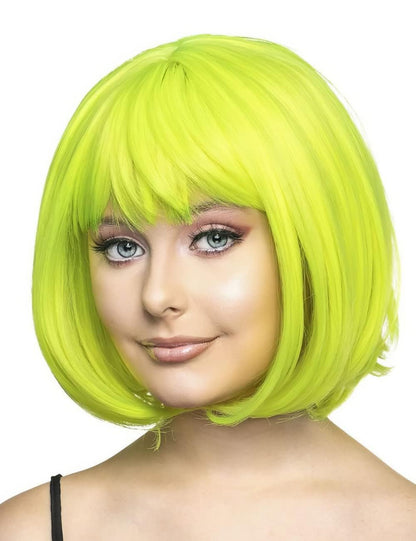 Neon Green Wig and Party Sunglasses, Rainbow Wig with Neon Glasses Wigs for Women, Short Light Lime Green Wigs - Bachelorette Party Decorations Favors (Lemon Green)