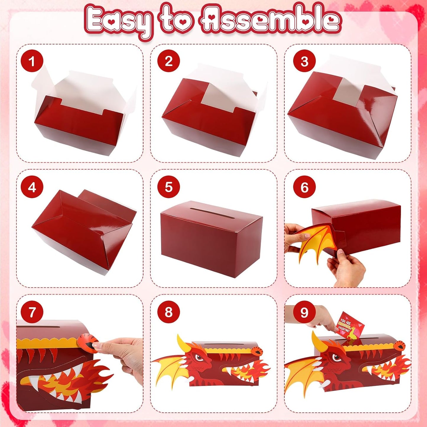 Valentines DIY Boxes for Kids with 36 Greeting Cards Valentine's Day Mailbox Cards for Girls Boys Classroom Exchange Gifts School Class Classroom Birthday Party Supplies(Dragon)