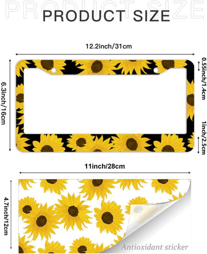 Sunflower License Plate Frame Yellow Sunflowers License Plate Frame 2 Hole Aluminum Car Accessory 12.3 X 6.3Inch Car Sticker Gift for Men Women