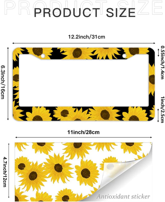 Sunflower License Plate Frame Yellow Sunflowers License Plate Frame 2 Hole Aluminum Car Accessory 12.3 X 6.3Inch Car Sticker Gift for Men Women