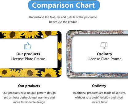 Sunflower License Plate Frame Yellow Sunflowers License Plate Frame 2 Hole Aluminum Car Accessory 12.3 X 6.3Inch Car Sticker Gift for Men Women