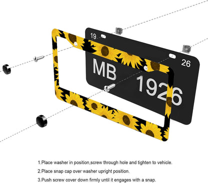 Sunflower License Plate Frame Yellow Sunflowers License Plate Frame 2 Hole Aluminum Car Accessory 12.3 X 6.3Inch Car Sticker Gift for Men Women