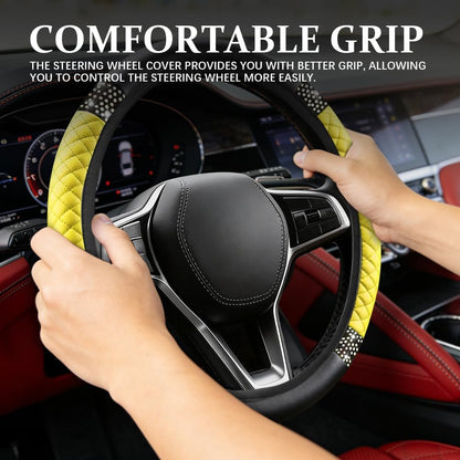 Bling Soft Leather Steering Wheel Cover, Steering Wheel Protector, 15 Inch Rhinestones Car Elastic Protector with Crystal Diamond for Women Girls, Car Accessory for Vehicles (Yellow)