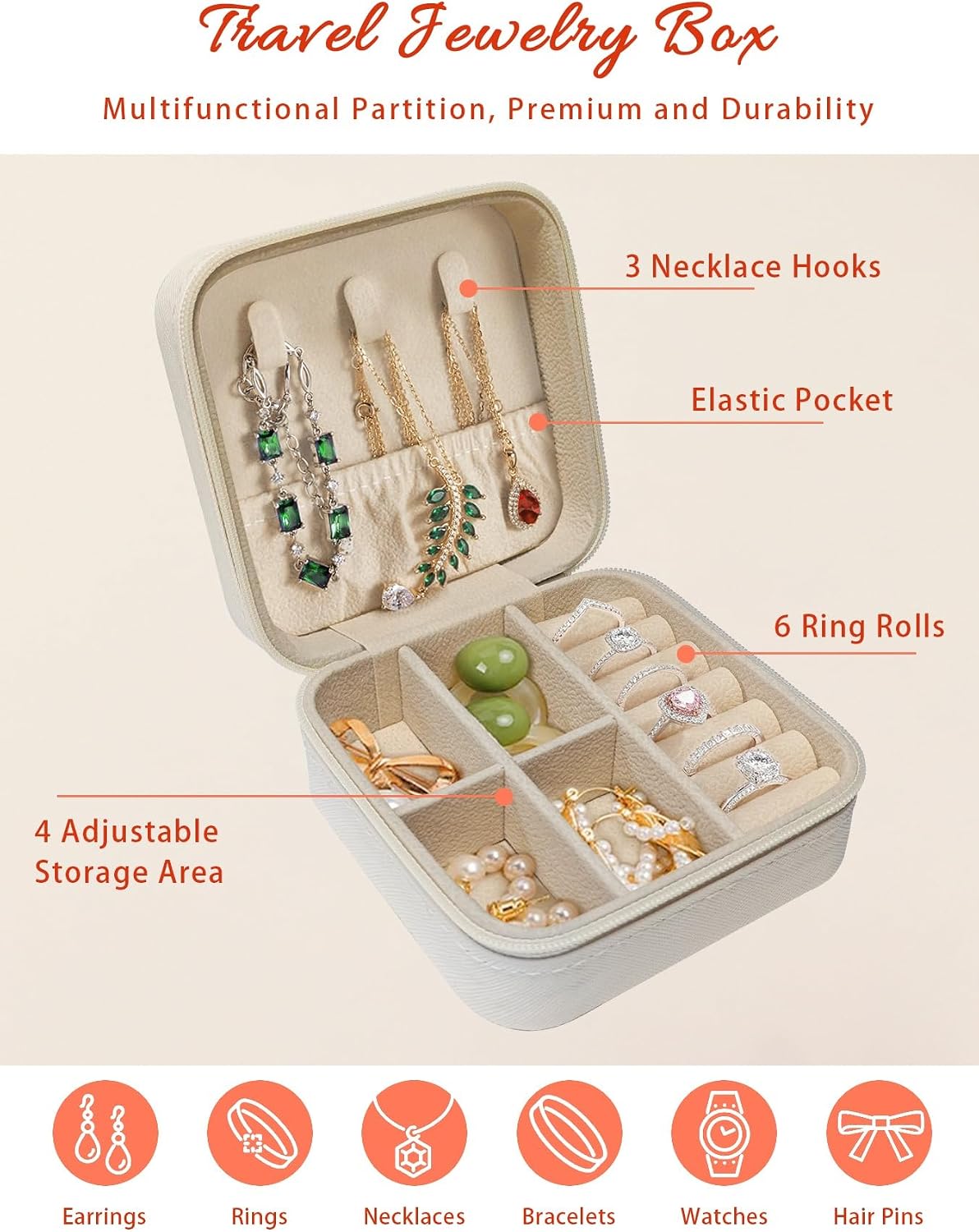Spring Floral Jewelry Box Travel Jewelry Organizer Case with Velvet Yellow Botanical Blossom Motif Portable Leather Ring Gift Box Cases for Women Mom Necklace 3.9" x 3.9" x 2"
