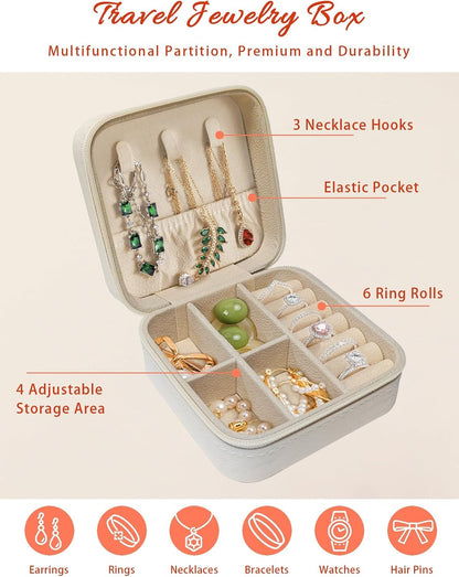 Spring Floral Jewelry Box Travel Jewelry Organizer Case with Velvet Yellow Botanical Blossom Motif Portable Leather Ring Gift Box Cases for Women Mom Necklace 3.9" x 3.9" x 2"