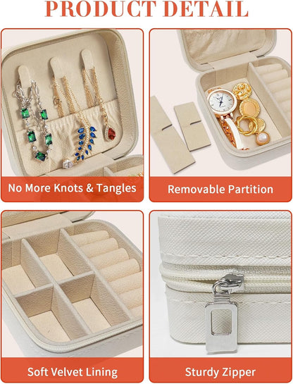 Spring Floral Jewelry Box Travel Jewelry Organizer Case with Velvet Yellow Botanical Blossom Motif Portable Leather Ring Gift Box Cases for Women Mom Necklace 3.9" x 3.9" x 2"