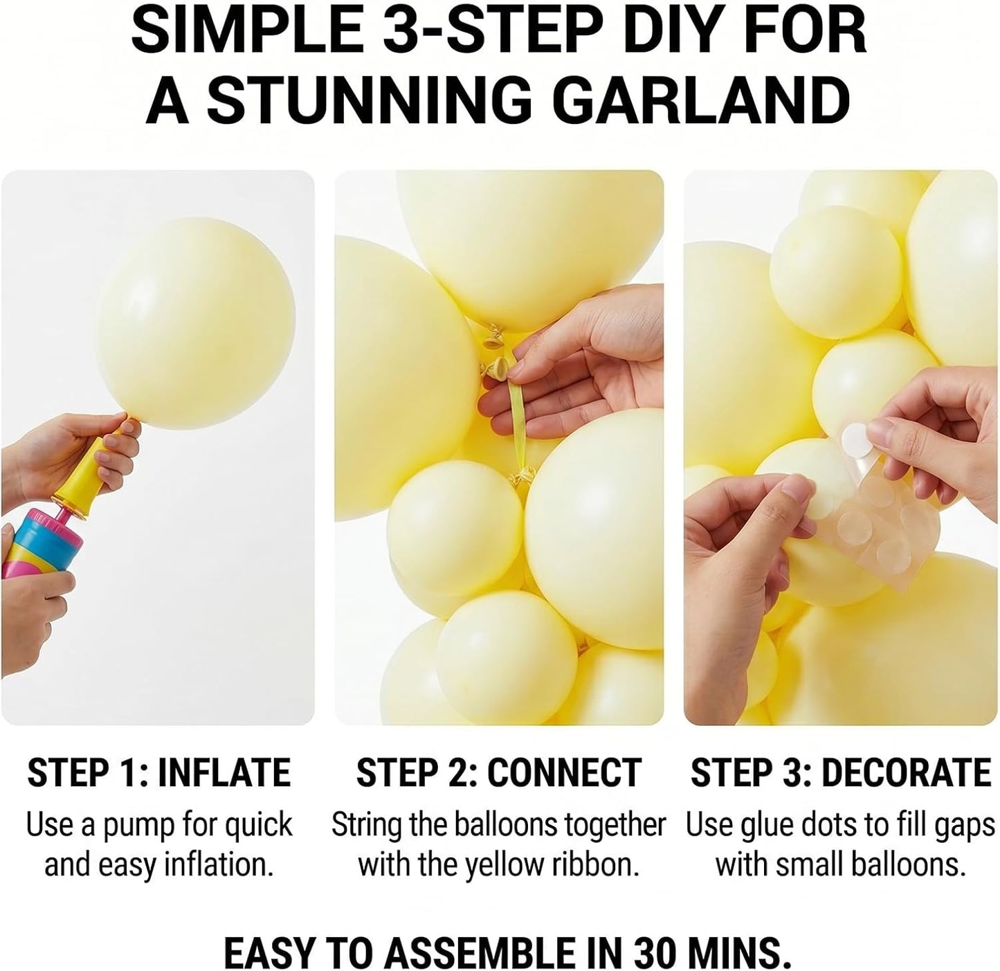 Pastel Yellow Balloons, 114pcs Light Yellow Balloons Garland Arch Kit | 18 12 10 5 inch Pale Yellow Balloon for Sunshine Baby Shower, Bee Theme Birthday, Gender Reveal