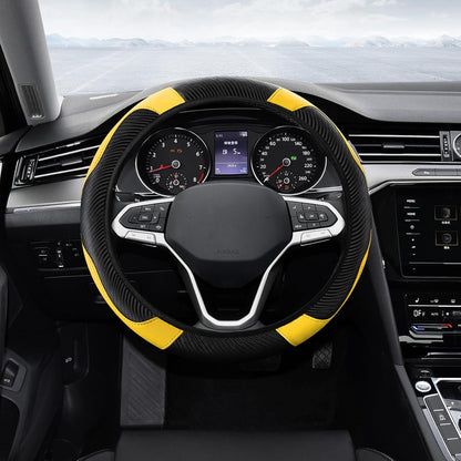 Car Steering Wheel Cover, Steering Wheel Protector, Universal 14.5-15 Inch Microfiber Leather Breathable Auto Steering Wheel Covers, Carbon Fiber Steering Wheel Cover for Women Men (Yellow)