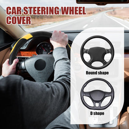 Car Steering Wheel Cover, Steering Wheel Protector, Universal 14.5-15 Inch Microfiber Leather Breathable Auto Steering Wheel Covers, Carbon Fiber Steering Wheel Cover for Women Men (Yellow)