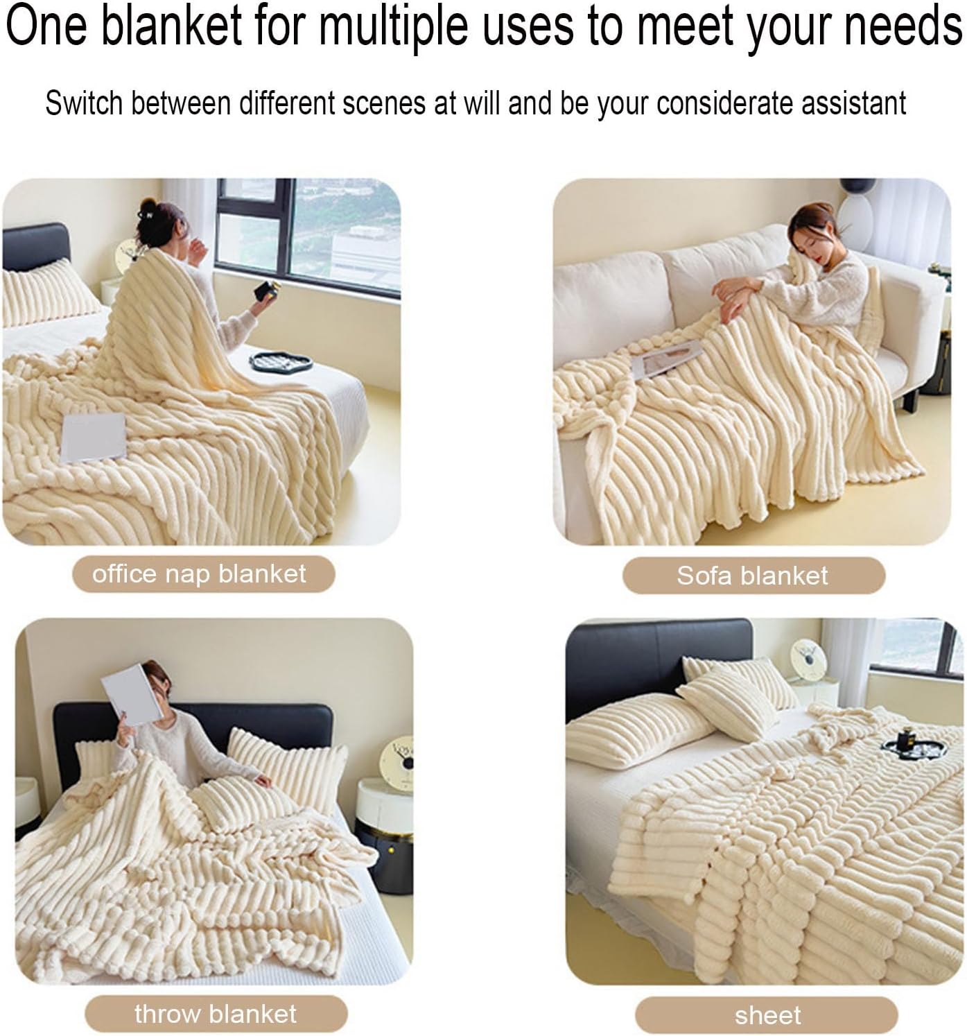 Wttfc Faux Fur Blankets, Fleece Throw Blanket, Super Soft Throw Blanket, Fuzzy Cozy Thick Warm Textured Blanket for Beds, Sofas, Couches, for All Seasons,Cream Yellow,39x59in