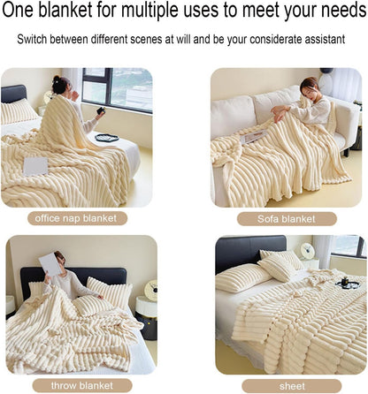 Wttfc Faux Fur Blankets, Fleece Throw Blanket, Super Soft Throw Blanket, Fuzzy Cozy Thick Warm Textured Blanket for Beds, Sofas, Couches, for All Seasons,Cream Yellow,39x59in