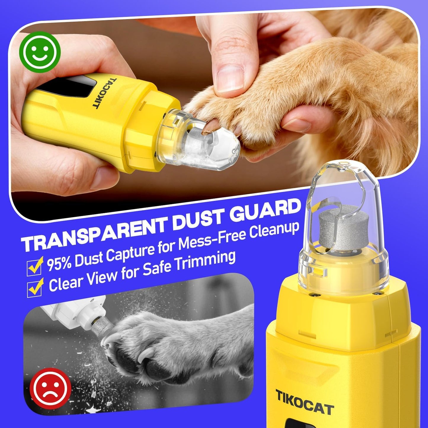Whisper-Quiet Dog Nail Grinder 50% More Powerful for Sensitive Dogs,Cats | 6-Speed Pet Nail Trimmer with LED Display & 4 LED Lights, 3 Grinding Bits, No Over-Cutting,Stress-Free Grooming for All Pets