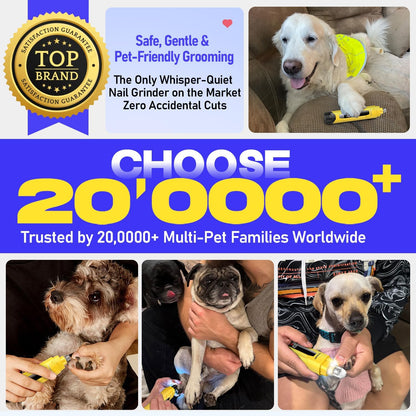 Whisper-Quiet Dog Nail Grinder 50% More Powerful for Sensitive Dogs,Cats | 6-Speed Pet Nail Trimmer with LED Display & 4 LED Lights, 3 Grinding Bits, No Over-Cutting,Stress-Free Grooming for All Pets