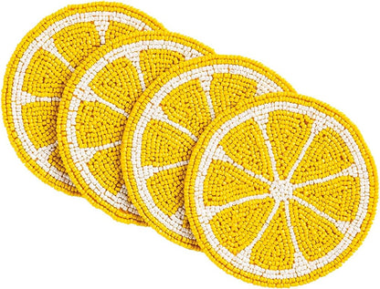 Yellow Lemon Beaded Fruit Coaster