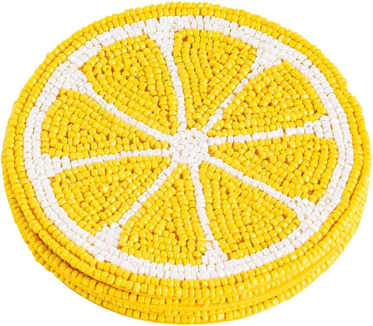 Yellow Lemon Beaded Fruit Coaster