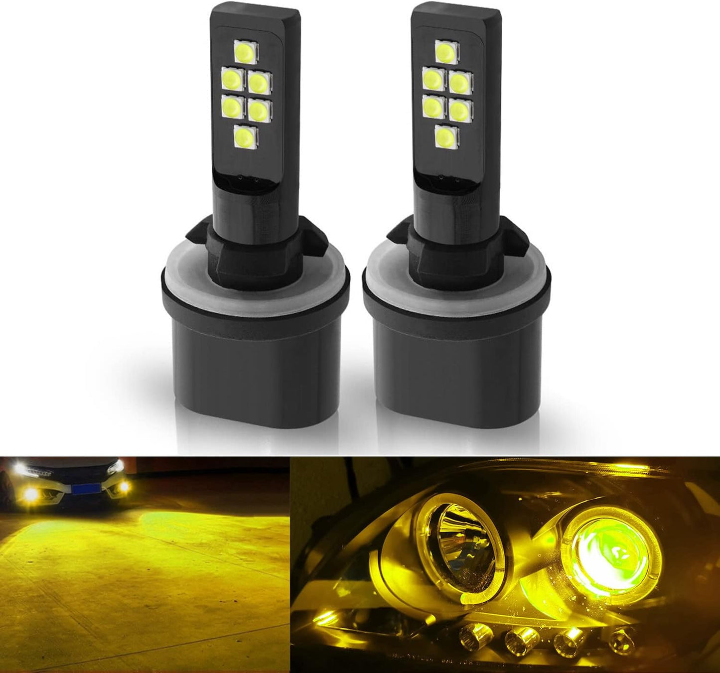 2x 880 893 899 LED Fog Light Bulb for Powersports Advanced 3030 SMD Bright Colorful Daytime Running DRL Lamp, Golden Yellow