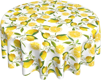 Lemon Tablecloth 60 Inch Round Spring Summer Table Cloth Water-Resistant Spill-Proof Washable Fabric Table Cover for Kitchen Dining Party Picnic Indoor Outdoor