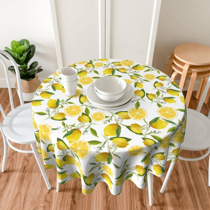 Lemon Tablecloth 60 Inch Round Spring Summer Table Cloth Water-Resistant Spill-Proof Washable Fabric Table Cover for Kitchen Dining Party Picnic Indoor Outdoor