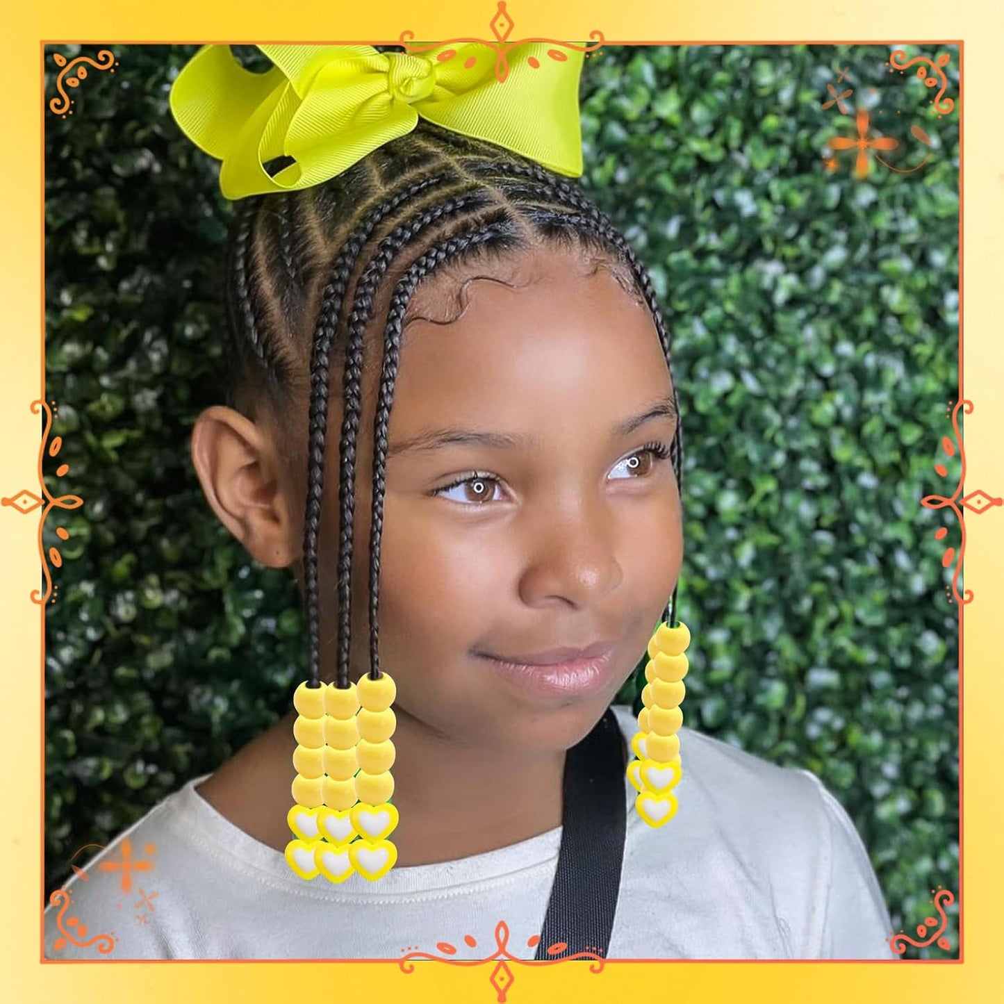 60PCS Yellow Hair Beads for Braids Heart Pony Loc Dreadlock Beads Round Bead Acrylic Braids Jewelry for Kids Girls Cute Hair Accessories Christmas