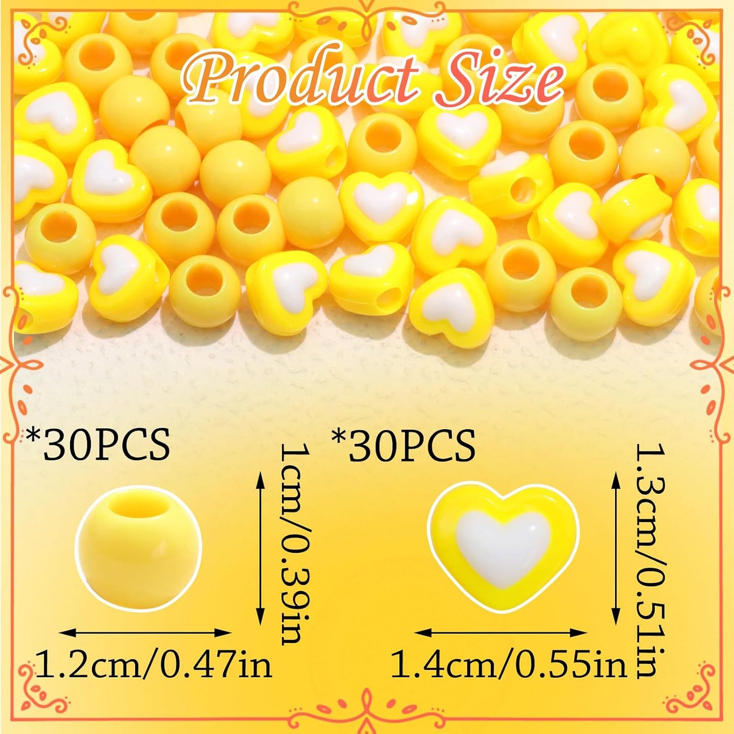 60PCS Yellow Hair Beads for Braids Heart Pony Loc Dreadlock Beads Round Bead Acrylic Braids Jewelry for Kids Girls Cute Hair Accessories Christmas