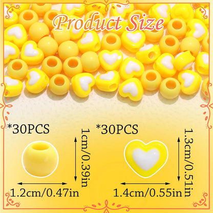 60PCS Yellow Hair Beads for Braids Heart Pony Loc Dreadlock Beads Round Bead Acrylic Braids Jewelry for Kids Girls Cute Hair Accessories Christmas