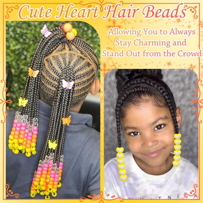 60PCS Yellow Hair Beads for Braids Heart Pony Loc Dreadlock Beads Round Bead Acrylic Braids Jewelry for Kids Girls Cute Hair Accessories Christmas