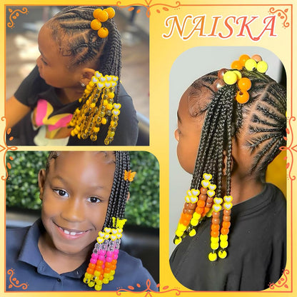 60PCS Yellow Hair Beads for Braids Heart Pony Loc Dreadlock Beads Round Bead Acrylic Braids Jewelry for Kids Girls Cute Hair Accessories Christmas