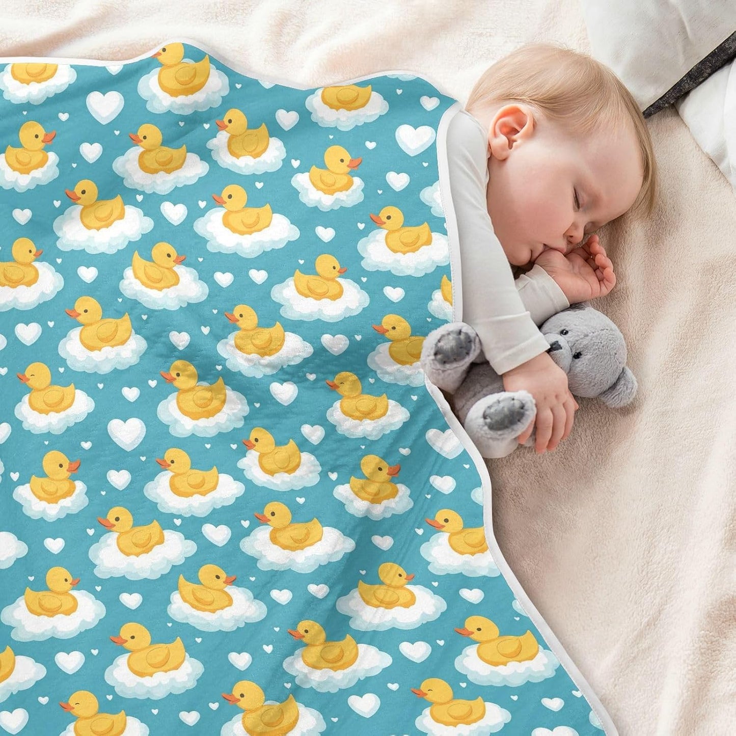 Toddler Blanket for Baby Boy or Girl Soft Multi Use Wrap Swaddle for Infant Toddler 30X40in Cute Yellow Ducks Floating on Clouds