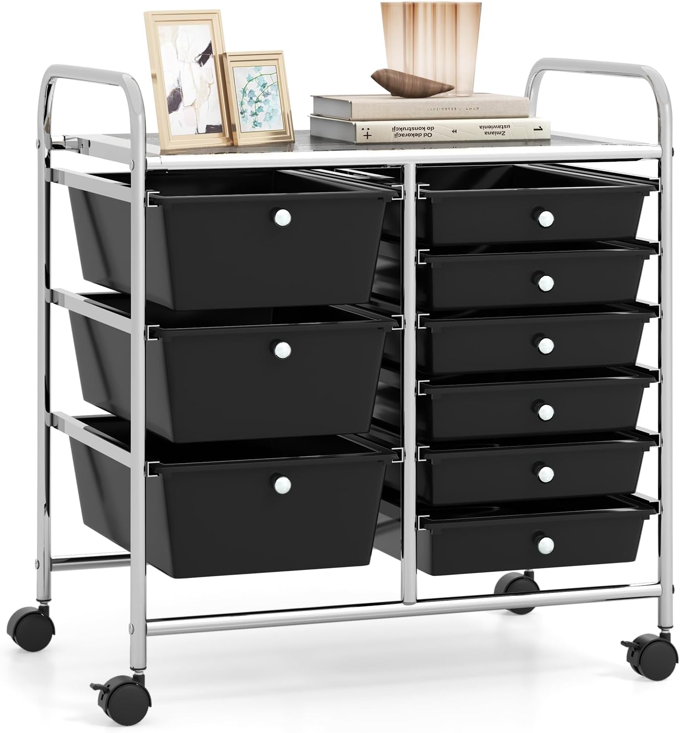 15 Drawer Rolling Storage Cart, Mobile Drawer Carts for Craft Art Supply Paper Salon, Utility Cart on Wheels for Classroom Teacher School Office, Rolling Cart with Drawers (Yellow)