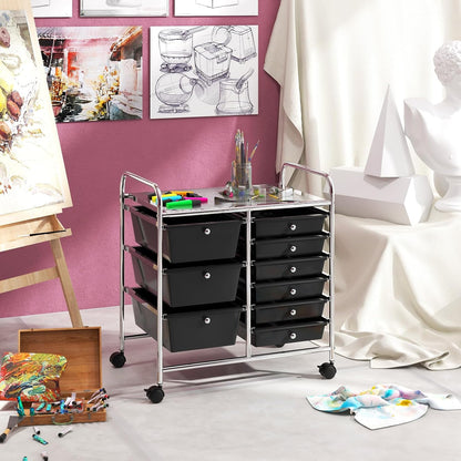 15 Drawer Rolling Storage Cart, Mobile Drawer Carts for Craft Art Supply Paper Salon, Utility Cart on Wheels for Classroom Teacher School Office, Rolling Cart with Drawers (Yellow)