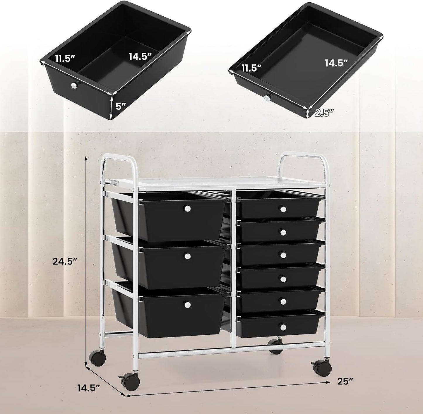 15 Drawer Rolling Storage Cart, Mobile Drawer Carts for Craft Art Supply Paper Salon, Utility Cart on Wheels for Classroom Teacher School Office, Rolling Cart with Drawers (Yellow)