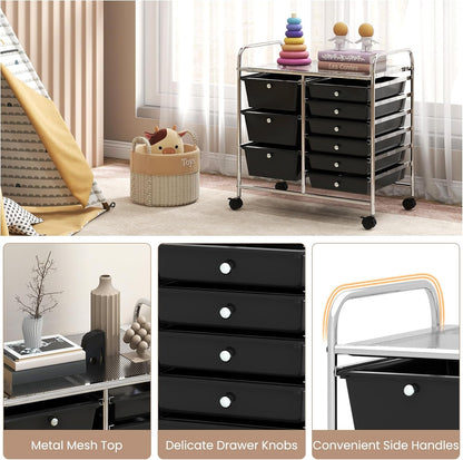 15 Drawer Rolling Storage Cart, Mobile Drawer Carts for Craft Art Supply Paper Salon, Utility Cart on Wheels for Classroom Teacher School Office, Rolling Cart with Drawers (Yellow)