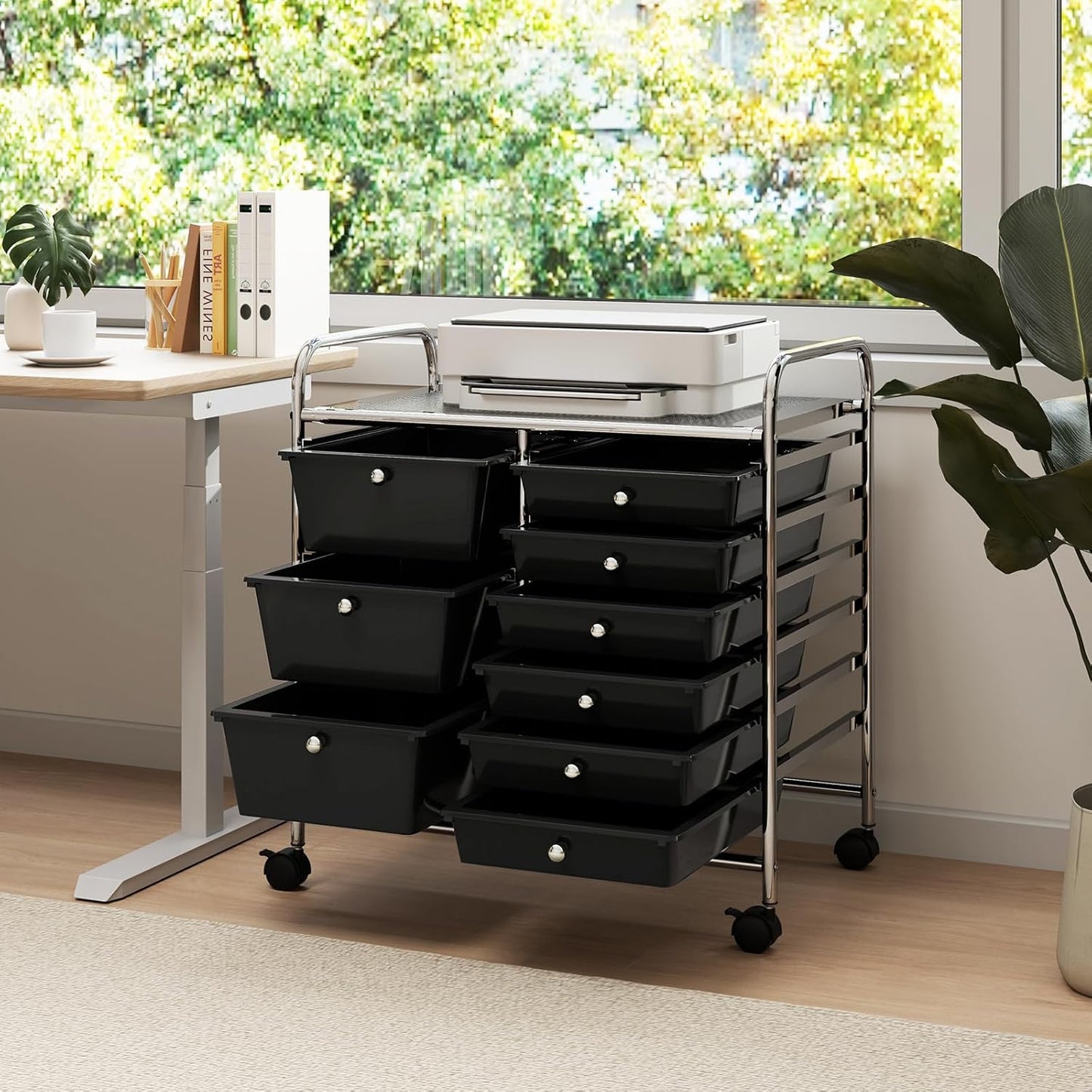 15 Drawer Rolling Storage Cart, Mobile Drawer Carts for Craft Art Supply Paper Salon, Utility Cart on Wheels for Classroom Teacher School Office, Rolling Cart with Drawers (Yellow)