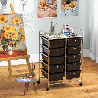 15 Drawer Rolling Storage Cart, Mobile Drawer Carts for Craft Art Supply Paper Salon, Utility Cart on Wheels for Classroom Teacher School Office, Rolling Cart with Drawers (Yellow)