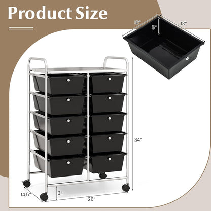 15 Drawer Rolling Storage Cart, Mobile Drawer Carts for Craft Art Supply Paper Salon, Utility Cart on Wheels for Classroom Teacher School Office, Rolling Cart with Drawers (Yellow)