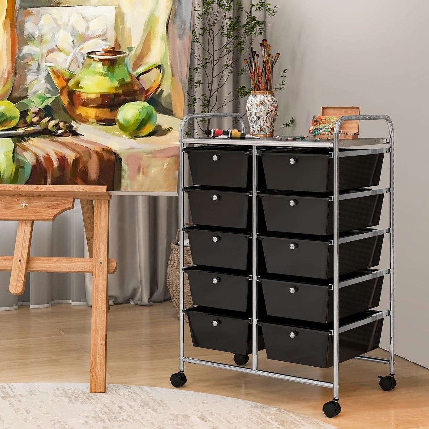 15 Drawer Rolling Storage Cart, Mobile Drawer Carts for Craft Art Supply Paper Salon, Utility Cart on Wheels for Classroom Teacher School Office, Rolling Cart with Drawers (Yellow)