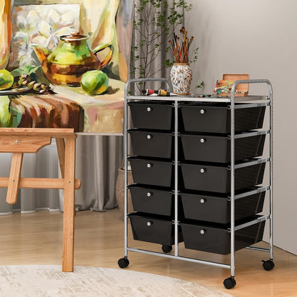 15 Drawer Rolling Storage Cart, Mobile Drawer Carts for Craft Art Supply Paper Salon, Utility Cart on Wheels for Classroom Teacher School Office, Rolling Cart with Drawers (Yellow)