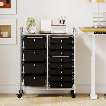 15 Drawer Rolling Storage Cart, Mobile Drawer Carts for Craft Art Supply Paper Salon, Utility Cart on Wheels for Classroom Teacher School Office, Rolling Cart with Drawers (Yellow)