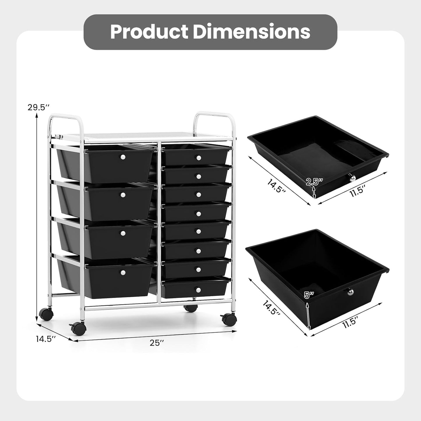 15 Drawer Rolling Storage Cart, Mobile Drawer Carts for Craft Art Supply Paper Salon, Utility Cart on Wheels for Classroom Teacher School Office, Rolling Cart with Drawers (Yellow)