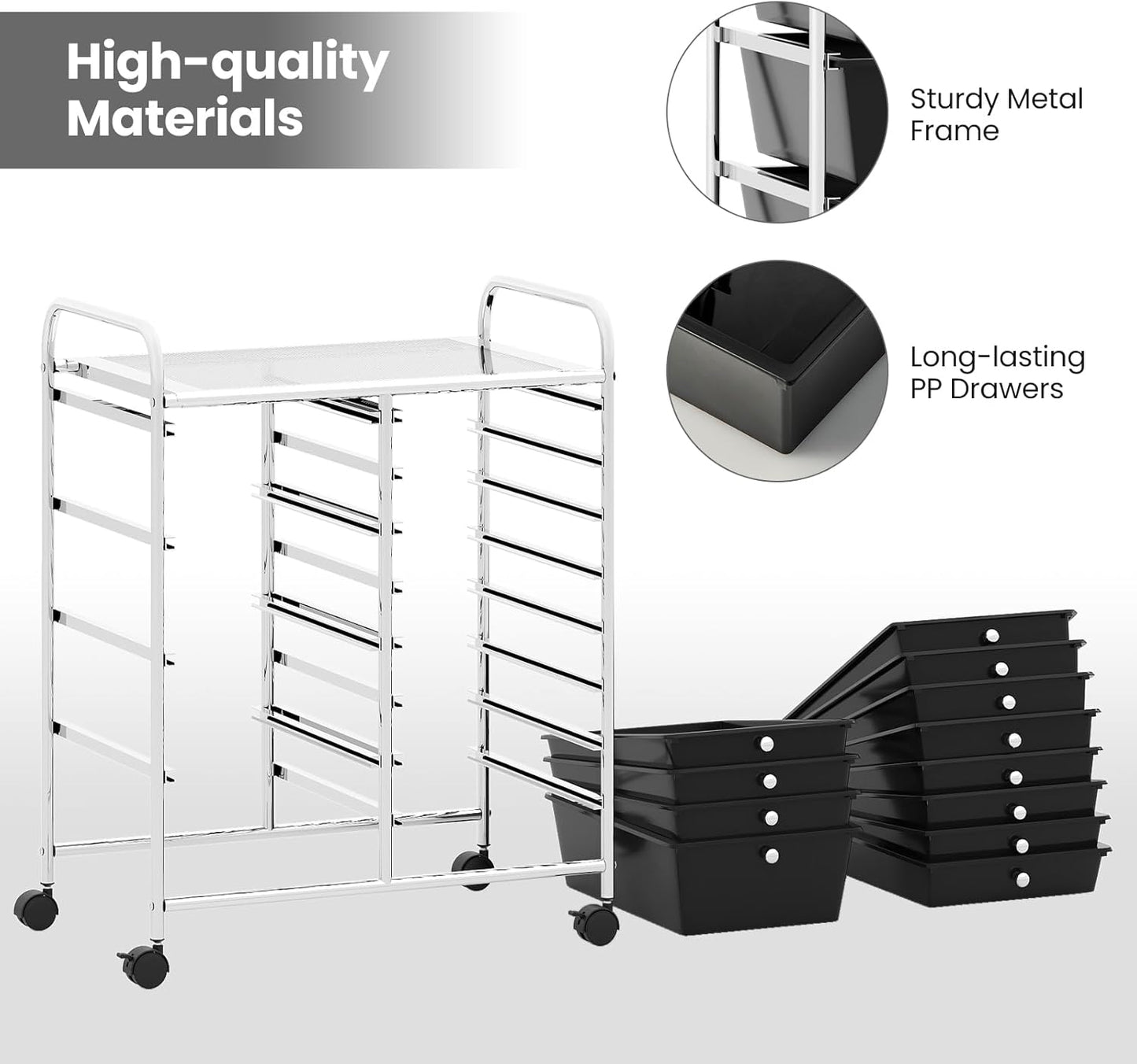 15 Drawer Rolling Storage Cart, Mobile Drawer Carts for Craft Art Supply Paper Salon, Utility Cart on Wheels for Classroom Teacher School Office, Rolling Cart with Drawers (Yellow)