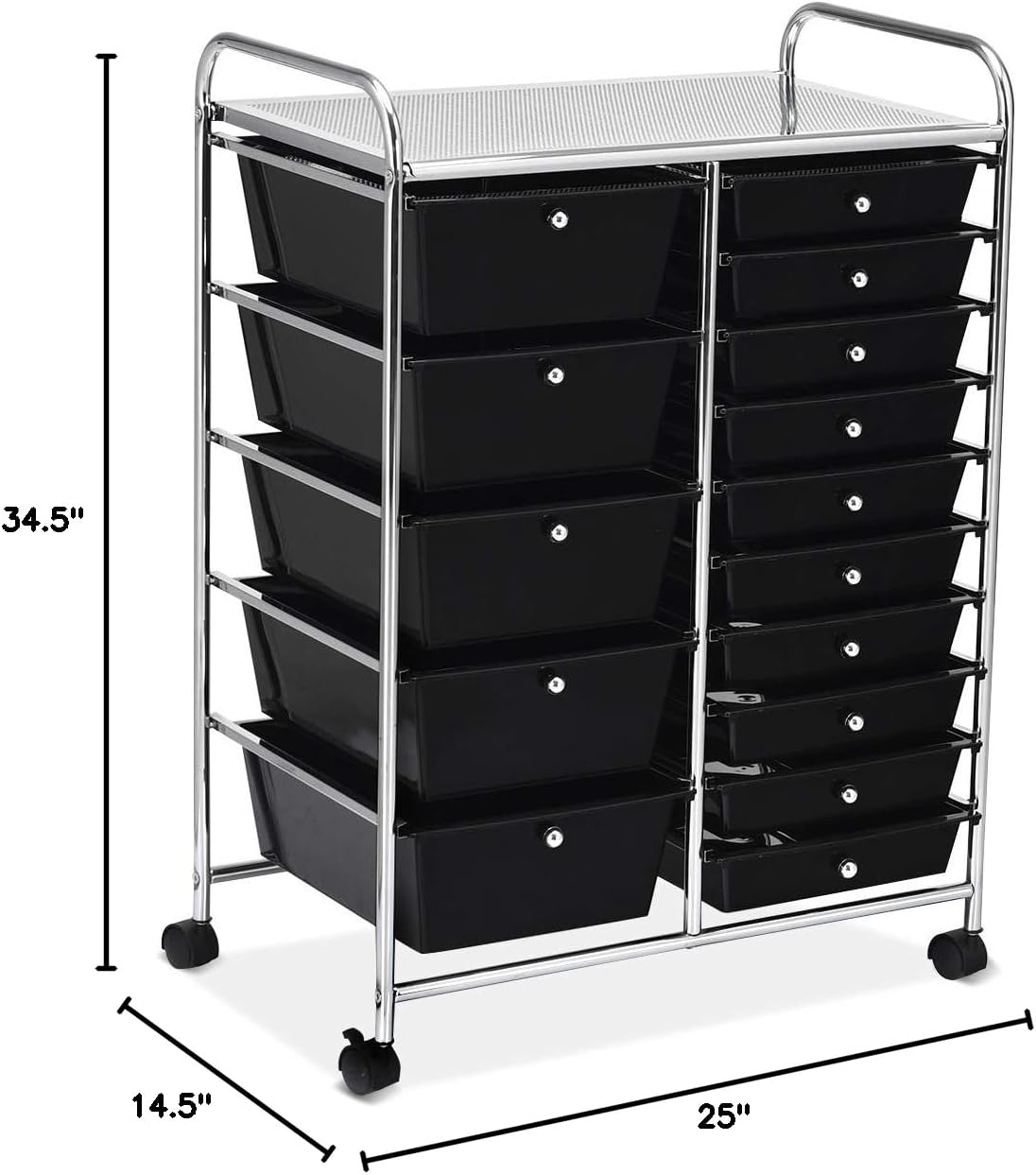 15 Drawer Rolling Storage Cart, Mobile Drawer Carts for Craft Art Supply Paper Salon, Utility Cart on Wheels for Classroom Teacher School Office, Rolling Cart with Drawers (Yellow)