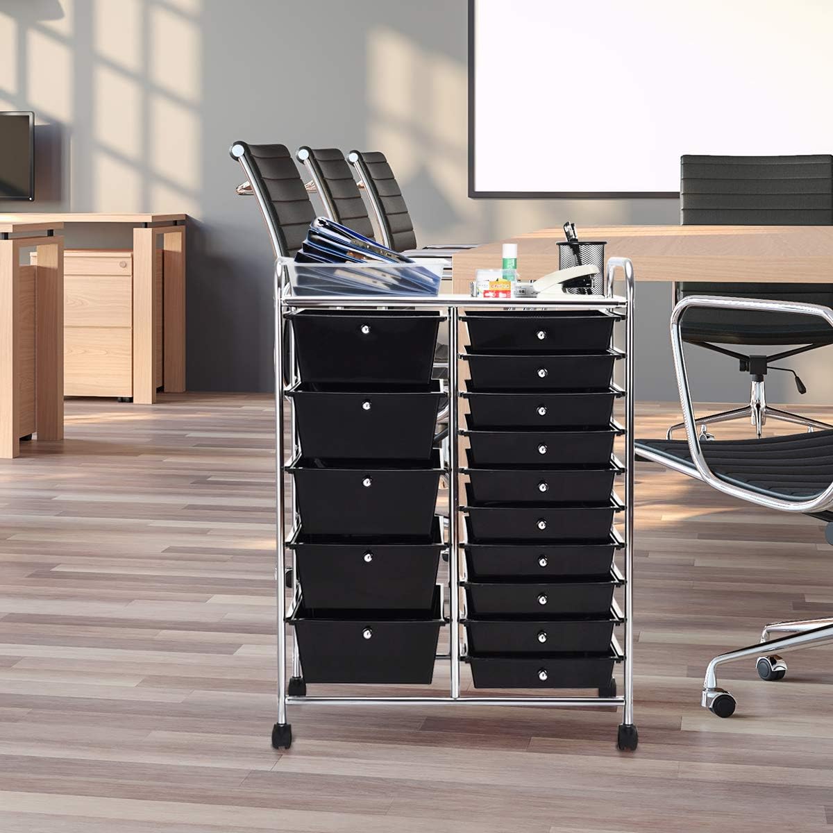 15 Drawer Rolling Storage Cart, Mobile Drawer Carts for Craft Art Supply Paper Salon, Utility Cart on Wheels for Classroom Teacher School Office, Rolling Cart with Drawers (Yellow)