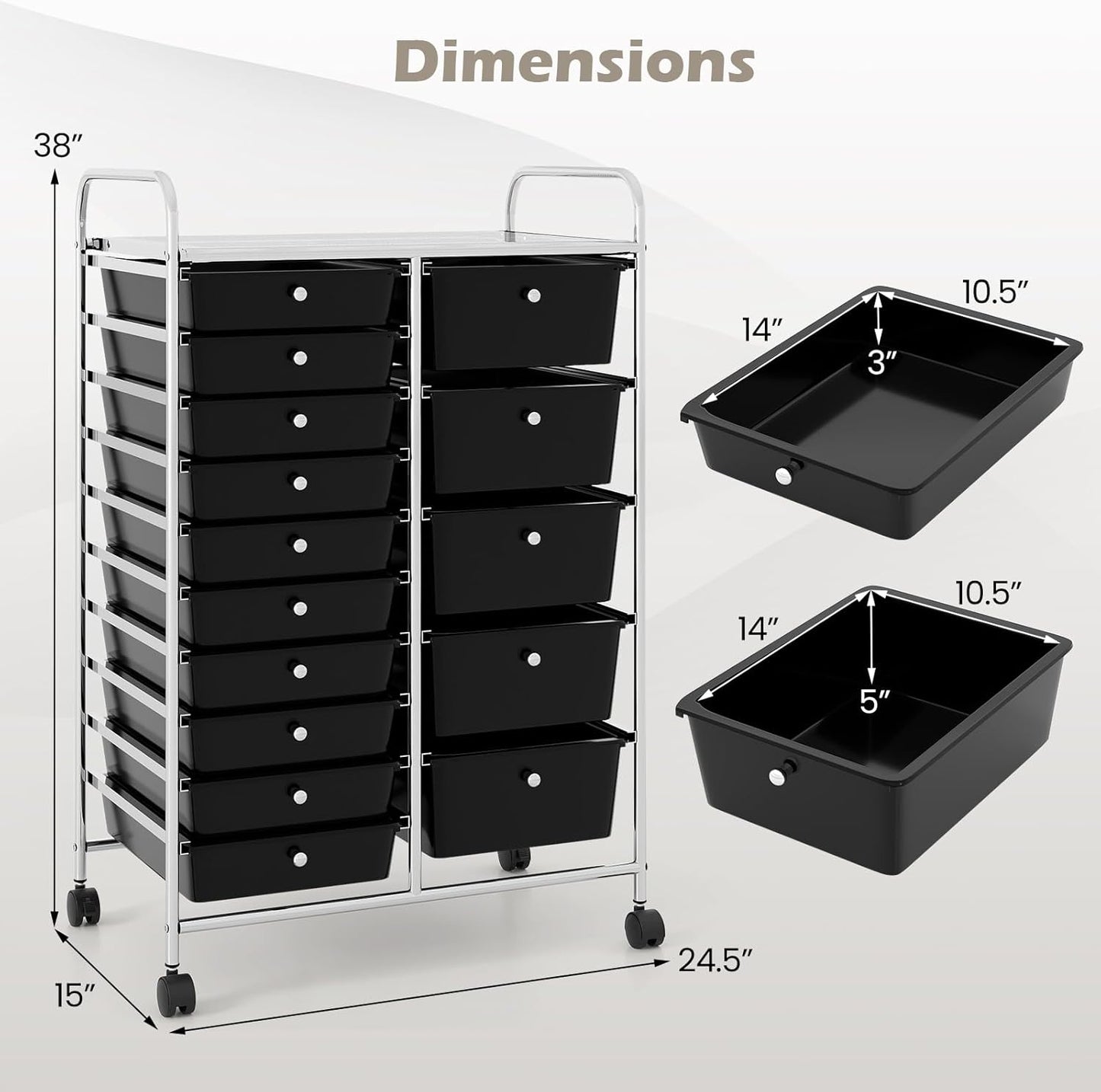 15 Drawer Rolling Storage Cart, Mobile Drawer Carts for Craft Art Supply Paper Salon, Utility Cart on Wheels for Classroom Teacher School Office, Rolling Cart with Drawers (Yellow)